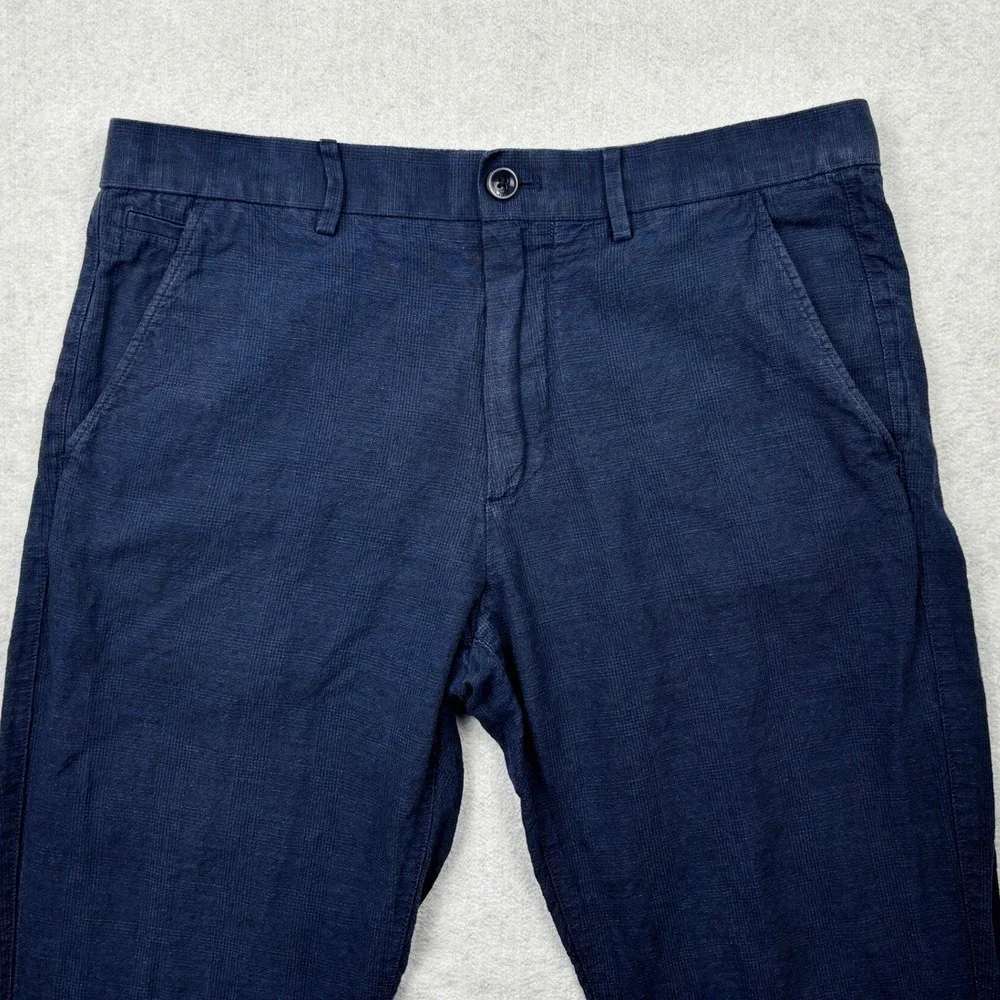 Banana Republic Aiden Mens 33x30 Navy Blue Linen Cotton Chino Pants 184661